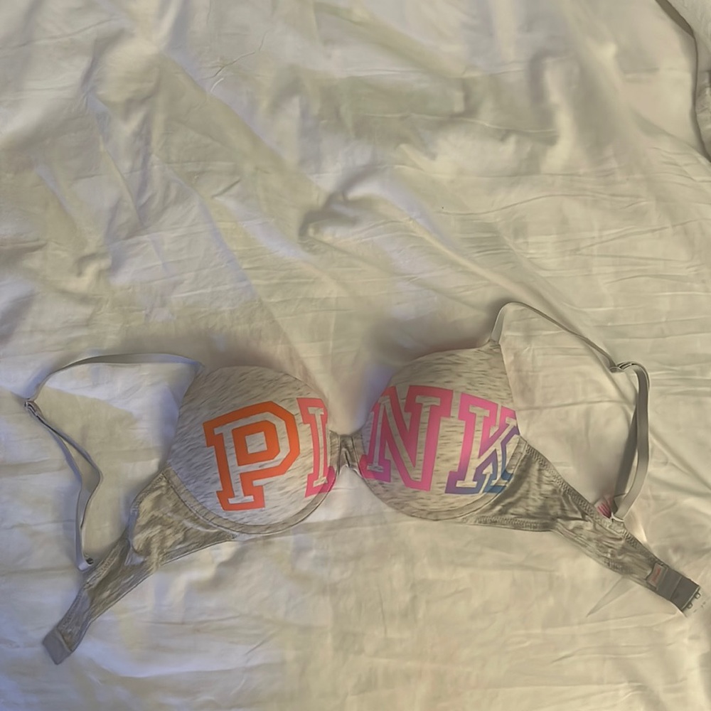 Victoria’s Secret PINK lightly lined bra logo gray 34C